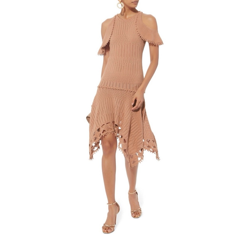 NWT Jonathan Simkhai x Intermix Crochet Knit Handkerchief Midi Dress in Blush - Picture 3 of 7
